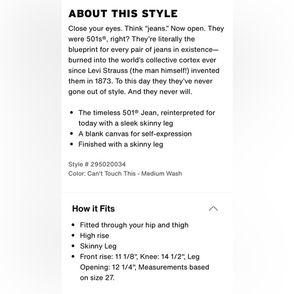 Levi’s Premium 501 Skinny Jeans in “Can’t Touch This” • Women’s 31 👖 - Picture 13 of 16